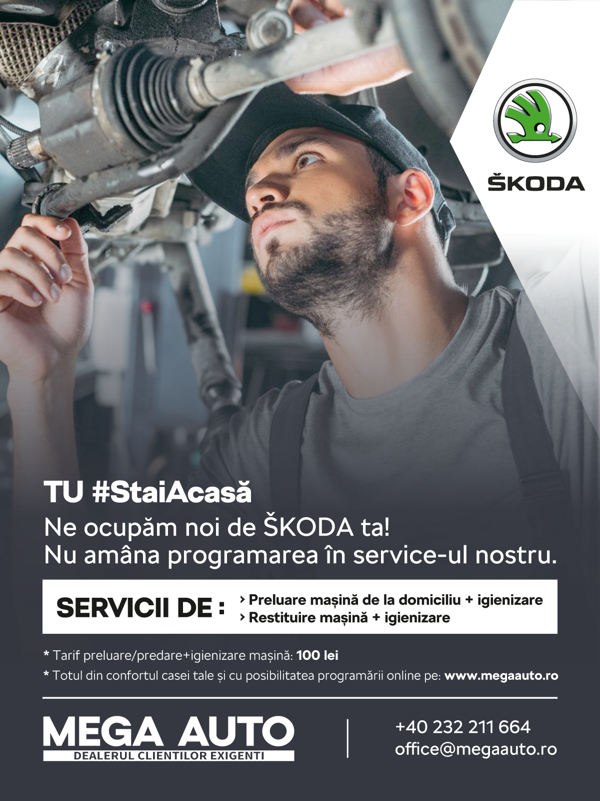 Mega Auto, dealerul ŠKODA în Iași, pune la dispoziție serviciul de preluare mașină de la domiciliu pentru operațiunile de service